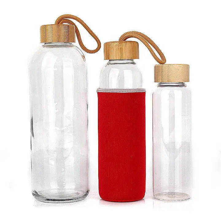 High quality 1000ml eco-friendly bamboo lid silicone sleeve durable borosilicate glass water bottle