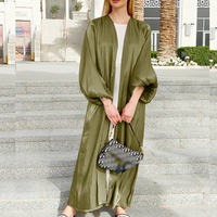 Enyami Ensembles de Couverture Musulmane Abaya Satin Brillant Élégant S-2XL Maxi Soirée Manches Longues Abayah Robes Islamiques Femmes Avec Écharpe Hijab