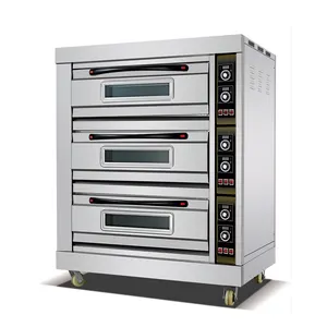 Pabrik Harga Grosir Listrik Makanan Stainless Steel Tiga Lapisan Pemanggang Gas Pizza Oven