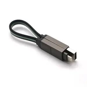 Gantungan kunci transfer data pengisian daya cepat, gantungan kunci multi-fungsi 4 in 1 PD USB A Tipe C 100W L 27W produk hadiah