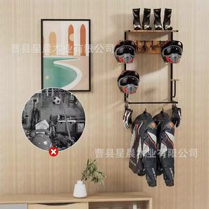 Support mural pour casque en bois, organisateur multifonction à 3 niveaux pour casques de moto, de cyclisme et de rugby - Product Image 4