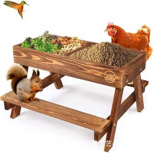 Comedero de madera para gallinas, mesa portátil para alimentar animales, mesa de alimentación exterior de madera maciza para pollos, patos y gansos. - Product Image 1