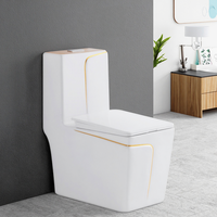 WC monobloc en céramique multicolore, forme carrée allongée, à double chasse, à poser au sol