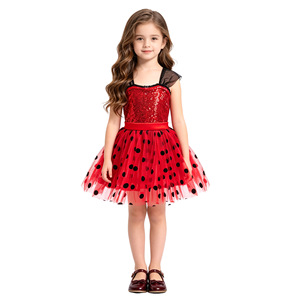 <span class=keywords><strong>Vestito</strong></span> Tutu Coccinella per Bambine, Top Rosso con Paillettes, Gonna in Tulle a Pois Neri, Costume per Festa di Halloween con Fiocco e Spalline - Product Image 4