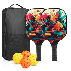 Ensemble de raquettes de pickleball, poignée antidérapante en fibre de verre à 40 trous, avec 2 balles et sac à cordon pour divertissement en plein air - Product Image 2
