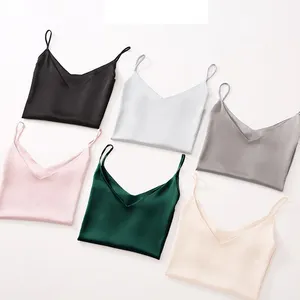 Summer Bottom Shirt 100% mulberry Silk Top Female Solid Color Sling Vest Camisole tops