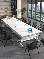 Ensemble table et chaises de conférence en bambou minimaliste modulable HYZ-209X, mobilier de bureau multifonctionnel, taille 1800x600