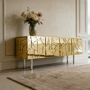 Meuble de rangement décoratif de luxe italien pour hall d'hôtel, base en acier inoxydable, armoire d'entrée, meuble décoratif en verre <span class=keywords><strong>miroir</strong></span> doré - Product Image 1