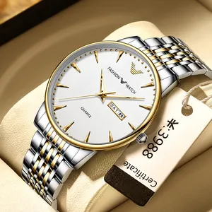 Vente en gros de montre-bracelet à quartz de luxe pour hommes montre pour hommes d'affaires lumineuse et étanche ultra fine avec double calendrier en acier inoxydable