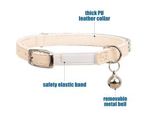 Collar de Lujo para Mascotas Qbellpet con Pedrería, Joyería de Cristal, Collar de Cuero PU para Perros y Gatos, Brillante con Diamantes y Campana para Mascotas Pequeñas - Product Image 4