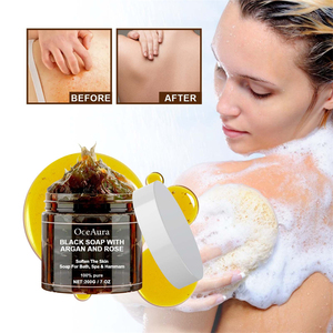 Oceaura Jabón Negro 200g con Aceite de Argán de Marruecos y Aceite de Oliva, Jabón Negro Limpiador, Suavizante y Exfoliante, <span class=keywords><strong>Gel</strong></span> de Ducha con Argán y Rosa - Product Image 1
