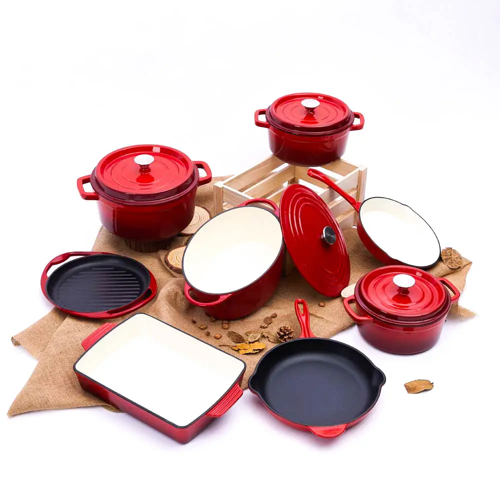 Lớn thiết lập tráng men Hà Lan nồi chảo chiên chảo Chảo không dính nấu ăn lớn chậu Cookware Set