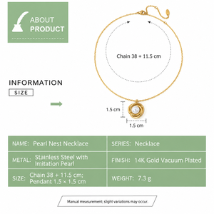 Collier Nid de Perles en Acier Inoxydable Plaqué Or 14K sous Vide avec Pendentif Rond en Perle d'Imitation - Product Image 3
