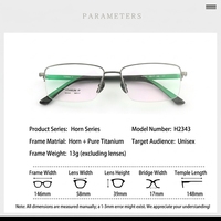 Lunettes de vue demi-cerclées H2343 : Titane pur + Corne de buffle d'eau, Approvisionnement direct usine avec un excellent rapport qualité-prix