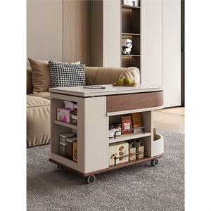 Denlais Coffee <b>Table</b> Movable <b>Side</b> <b>Table</b> With Wheels Storage Living Room Tea Cart <b>Marble</b> <b>Top</b> Small Apartment Furniture - Product Image 1