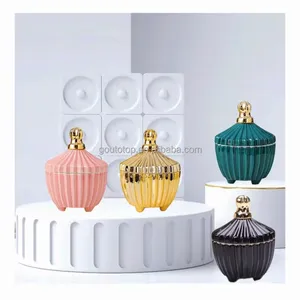 Wholesale luxury aromatherapy Crystal tripod ceramic empty candle jar container and Diamond top cover candy jar and foot