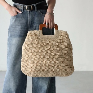 Bolso de Mano de Papel Tejido con Asa Calada, Duradero, Portátil, de Gran Capacidad, <span class=keywords><strong>para</strong></span> Viaje, Playa, Bolsos de Ganchillo <span class=keywords><strong>para</strong></span> Mujer - Product Image 1