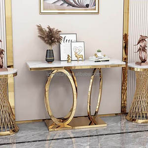Mesa Consola Estrecha para Pasillo con Tapa de Mármol y Estructura Metálica Dorada para Vestíbulo de Hotel, Apartamento, Proveedor Mayorista - Product Image 1