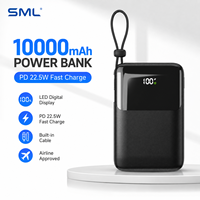 Batterie externe 10000 mAh avec affichage numérique, batterie portable avec câble intégré, charge rapide PD 22,5 W, ODM