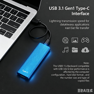 Disque SSD externe bleu 1 To, jusqu'à 600 Mo/s, USB 3.2 Gen 2, pour le gaming, les étudiants et les professionnels - Product Image 3