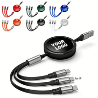 Cadeau promotionnel Câble de charge rétractable triple port 100W pour appareils Micro et USB C TPE plat Câble de voyage parfait