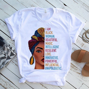 Venta al por mayor de belleza Africana señora mujer camiseta negra chica <span class=keywords><strong>historia</strong></span> mes mujer camiseta melanina dibujos animados gráfico impresión camiseta - Product Image 3