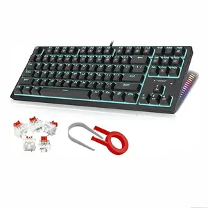 Проводная Механическая игровая клавиатура TKL, 87 клавиш, красные переключатели, подсветка, компьютерная клавиатура