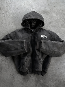 Уличные утепленные ветрозащитные куртки-бомберы из плотного хлопка с эффектом выцветания и винтажной обработки, на молнии - Product Image 2