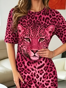 Pigiama/Camicia <span class=keywords><strong>da</strong></span> <span class=keywords><strong>notte</strong></span> <span class=keywords><strong>da</strong></span> donna <span class=keywords><strong>taglie</strong></span> <span class=keywords><strong>forti</strong></span> in poliestere e <span class=keywords><strong>cotone</strong></span> personalizzato Kuest con stampa leopardata e testa di leopardo, abbigliamento casual <span class=keywords><strong>da</strong></span> <span class=keywords><strong>notte</strong></span> - Product Image 3