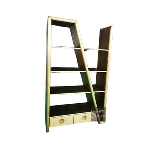 Étagère à livres en acier et métal en <span class=keywords><strong>laiton</strong></span> antique présentoir de sol domestique étagère de livre de bureau à domicile meubles industriels de loft - Product Image 3