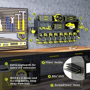 Étagère métallique robuste pour garage, organisateur de boîte à outils à fixation murale avec 8 supports pour perceuses - Product Image 6