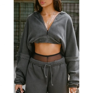 High Quality Heavyweight Fleece Zip-Up Ankle-Length Eco-Friendly Crop Top Hoodie for Women Custom Logo Streetwear Hoodie <b>Set</b> - Product Image 2