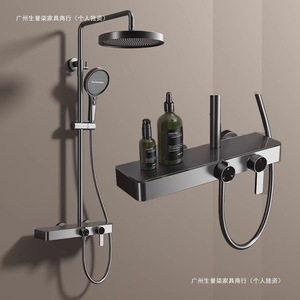 Juego de ducha de lluvia montado en la pared, de cobre, color gris bronce cepillado, con almacenamiento y diseño de cascada para baño - Product Image 3