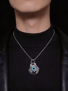 Collier Pendentif Rond Ancrage Bateau Turquoise Style Gothique Vintage en Gros avec <span class=keywords><strong>Pentagramme</strong></span> et Œil <span class=keywords><strong>du</strong></span> <span class=keywords><strong>Diable</strong></span> en Acier Inoxydable Bijoux - Product Image 3
