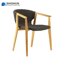 Chaises de salle à manger en teck massif de haute qualité pour patio, avec cordage tressé, et table en teck pour villa, jardin, hôtel et restaurant