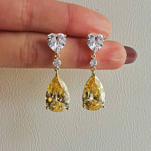 Boucles d'oreilles élégantes en forme de cœur, cristal de citrine jaune, plaqué or 18 carats, bijoux romantiques pour femmes, pour mariage - Product Image 5