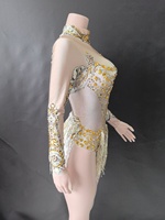 Combinaison de danse pour femmes avec perles brillantes, manches longues, pour la gymnastique, le ballet et la danse