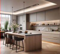 Meubles de cuisine modulaires modernes en bois massif, designs professionnels tout-en-un pour villa