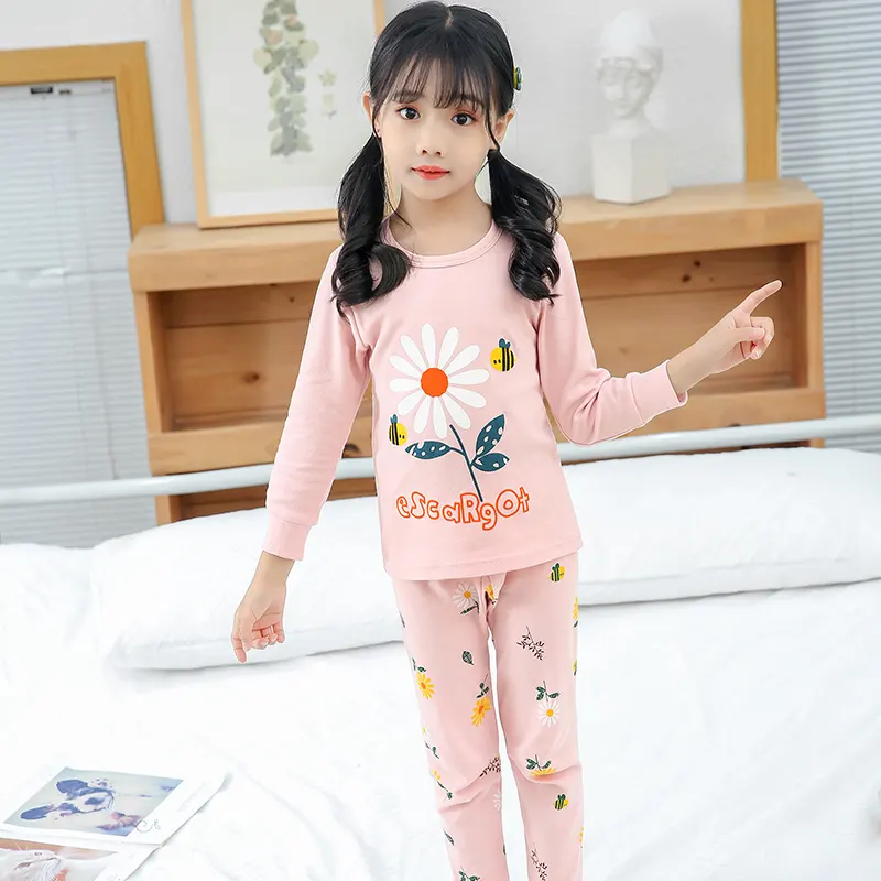 Size 100-160 Wholesale Candy Color Cotton Kids Cartoon Cars Cotton Pajamas Girl Long Sleeve Korean Boys Sleepwear For Kids