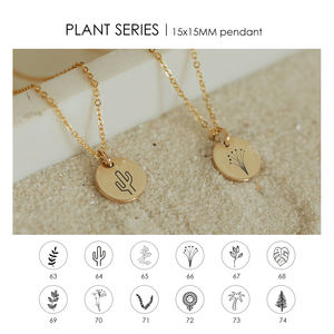 Colliers <span class=keywords><strong>en</strong></span> acier inoxydable 316L, disques ronds de 15mm, gravés sur mesure, feuilles de 12 mois, Cactus, tournesol, fleurs de naissance - Product Image 6