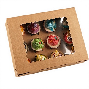 4-12 Inch Customizable Food-Safe <b>Folder</b>-Style Cupcake <b>Boxes</b> Recycled Kraft Paper Window Option Glossy/Matt Lamination UV Coating - Product Image 2