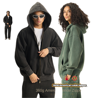 Sweat à capuche polaire pour homme à double fermeture éclair, coupe ample, motif uni, effet délavé, style transfrontalier Europe-Amérique, technique Puff