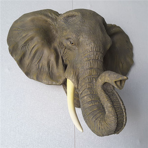 Scultura animale in <span class=keywords><strong>resina</strong></span> appesa da parete con testa di elefante su misura dipinta a mano per decorazione esterna per interni artigianali di fabbrica - Product Image 4
