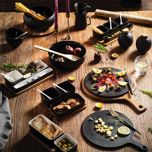 Juego de Platos Negros Vintage LovingHome, Juego de Vajilla de Porcelana, Juego de Vajilla de Cerámica de Estilo <span class=keywords><strong>Chino</strong></span> de Lujo - Product Image 1