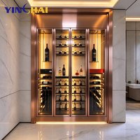 Armoire à vin isotherme personnalisée en acier inoxydable or rose avec dessus sculpté ajouré et porte vitrée