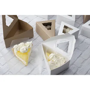 Custom personalized triangle packaging paper boxes christmas white cakebox in bulk mini ice cream cake slice box with clear lid