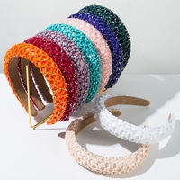 Q&Y Serre-tête élégant de style européen et américain, fait main, en maille perlée, largeur 3 cm, avec éponge et strass en cristal, style baroque, pour soirée