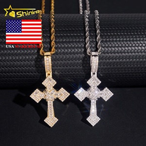 GRA 인증서 블링 925 실버 아이스 아웃 남성 힙합 크로스 Moissanite 펜던트 배송 준비