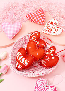 Kumaş Kalp Anahtarlık Süsü Asılı Kırmızı Pembe Ekose Kalp Şeklinde Takılar Kolye Dekor Sevgililer Günü Düğün Partisi DIY El Sanatları - Product Image 4