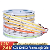 Barres LED COB24V320D basse tension 12V, rouge monochrome, cuivre, IP20, USB, télécommande, éclairage ambiant décoratif KTV